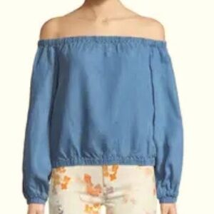 NWT 7 For All Mankind Chambray/Denim Off-Shoulder Women's Top, Long Sleeve, XS